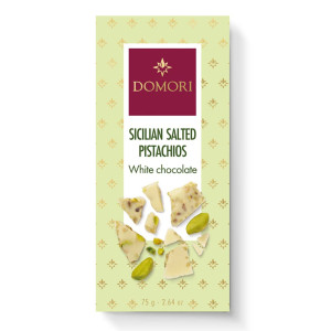 Domori Pistacchio weiße Schokolade mit gesalzenen Pistazien 