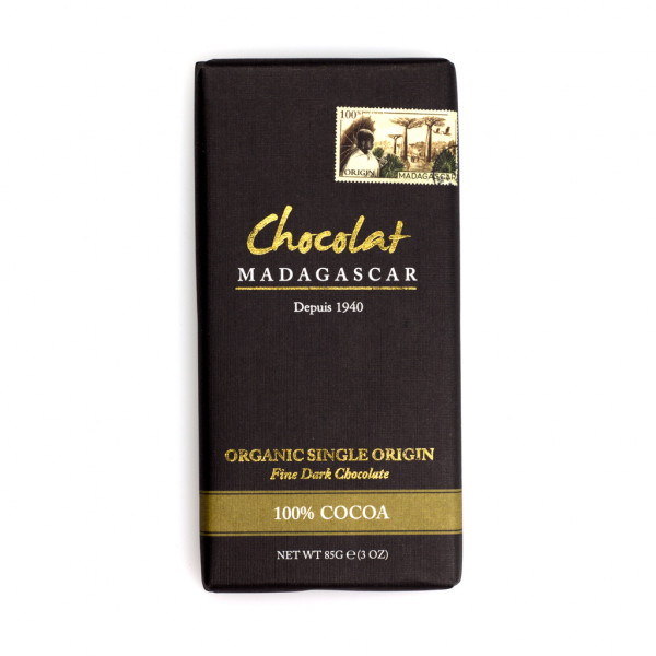 Robert Chocolat Madagascar Fine Dark Chocolate 100% Vorderseite ohne BIO