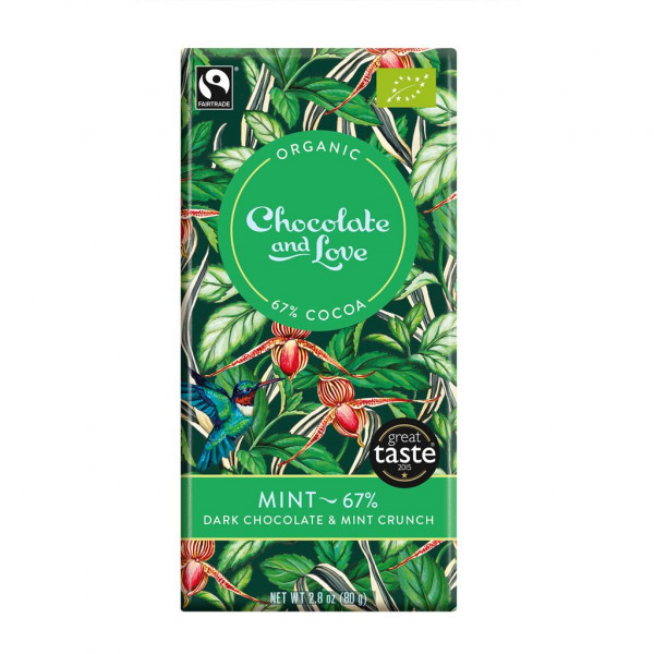 Chocolate & Love Mint 67% Organic, Fairly Traded Vorderseite