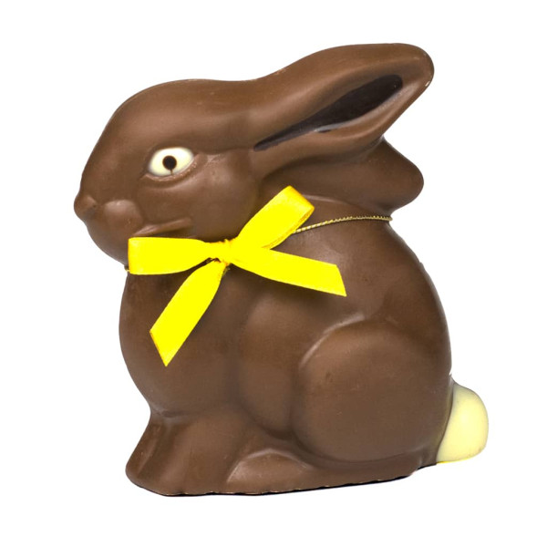 Handgemachter Osterhase mit Schleife Vollmilchschokolade in Tütchen