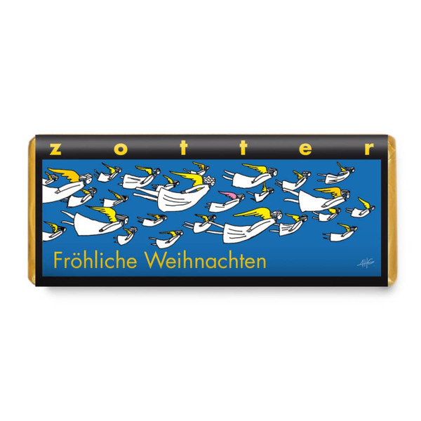Zotter "Fröhliche Weihnachten" Marzipan-Nougat Schokolade Vorderseite